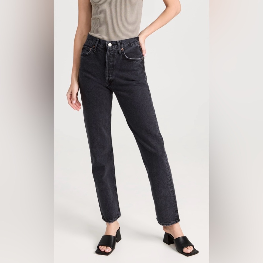 Agolde Rigid Denim Ankle Jeans in Charcoal Size 24